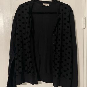 Black Loft Cardigan with Velvet Texture Polka Dots